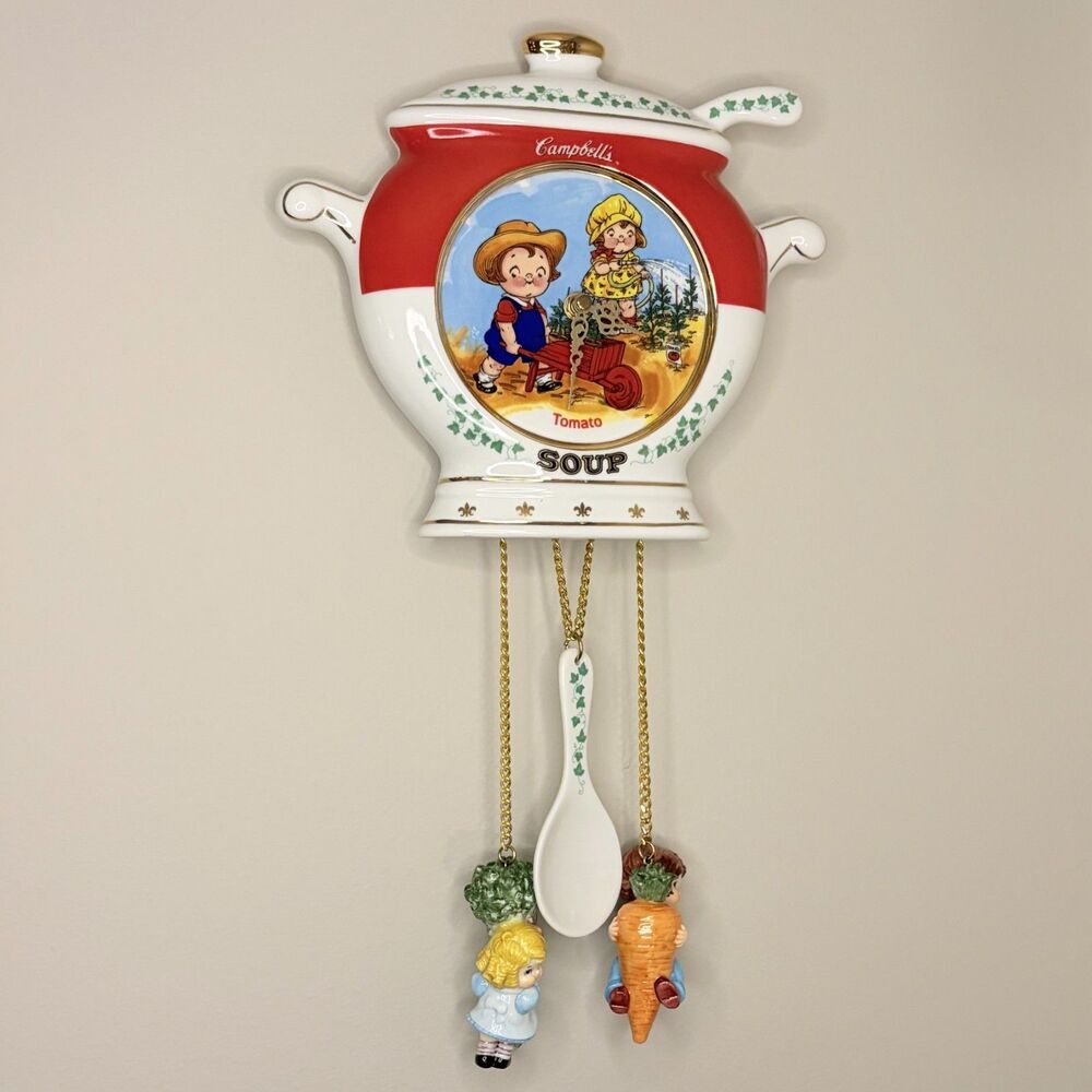 The Campbell Kids Tomato Soup Porcelain Wall Clock Danbury Mint 1997 NEW